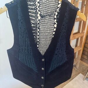 Vintage Navy leather and lace detailing and button-up vest